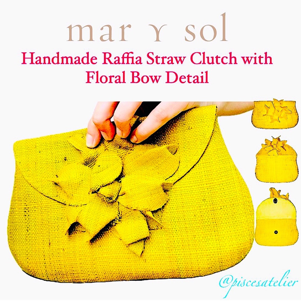 Mar y Sol Handmade Raffia Straw Clutch with Floral Bow Detail